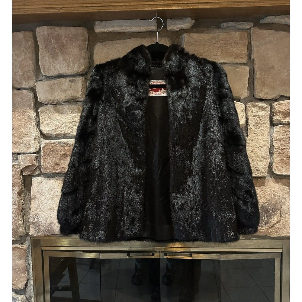 Vintage Genuine Mink Fur Coat American Mink Illon France Sz 11 Women Black Lined